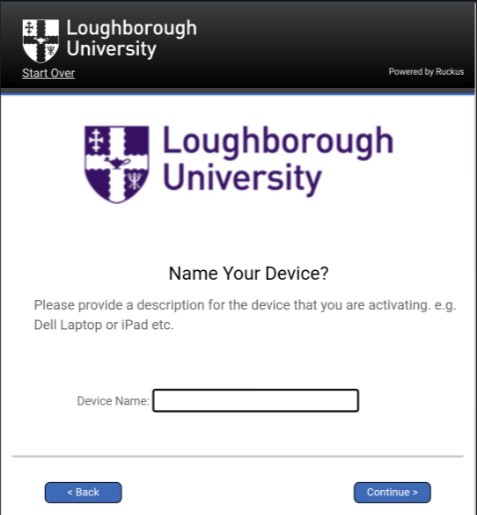 Prompt box with LU logo - request to add device details